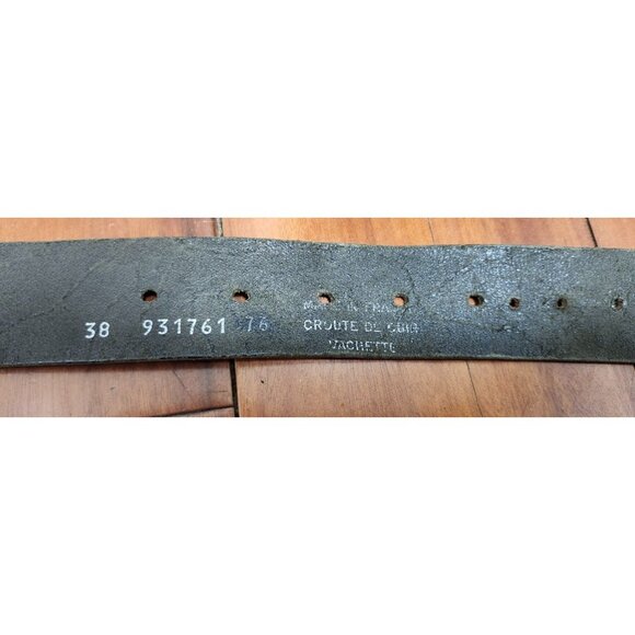 Croute De Cuir Leather Grommet Belt Flower Buckle Black Split Leather Sz 38 Y2K - Picture 8 of 13